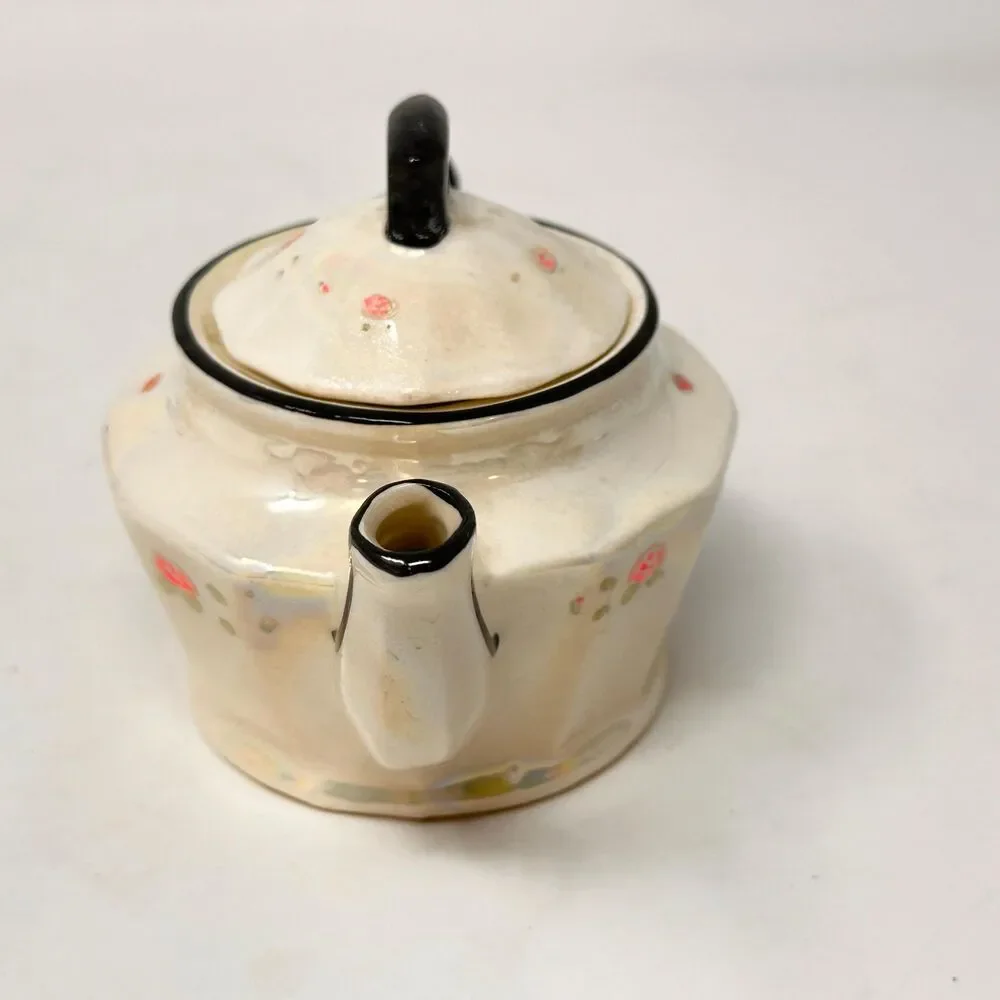 Vintage Victoria Czechoslovakia Lusterware Sugar Bowl and Creamer Black Trim